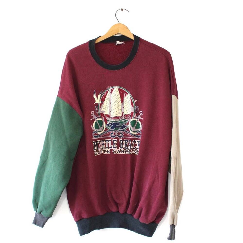 Vintage 90s Myrtle Beach South Carolina Red Sweatshirt Mens 2XL